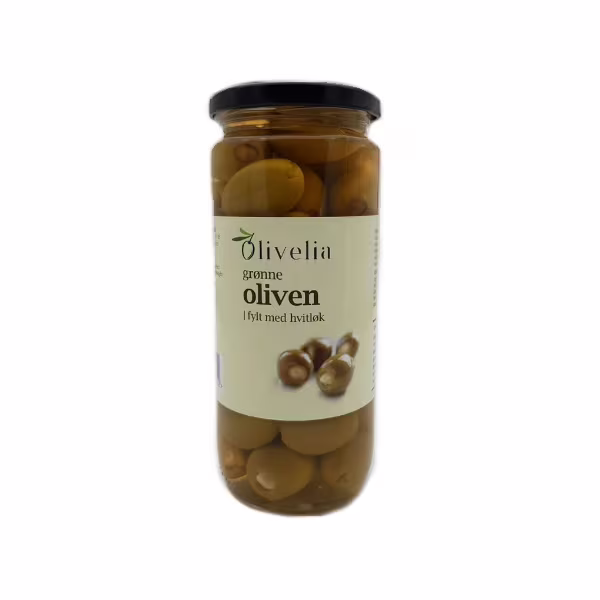 OLIVELIA Grønn Oliven Med hvitløk 1000 ml