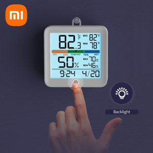 Xiaomi Klokke med Temperatur- og Fuktighetsmåling for Innendørsbruk med Høy Presisjon. Utstyrt med en LCD-skjerm med bakgrunnsbelysning